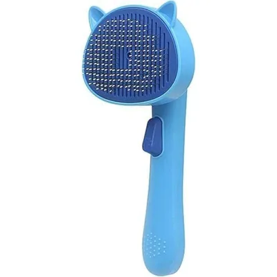 Brosse autonettoyante bleue : toilettage & massage, poils longs & courts