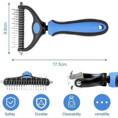 Peigne démêlant 17+9 dents : brosse double face pour sous-poil & nœuds Peigne démêlant 17+9 dents : brosse double face pour sous-poil & nœuds
