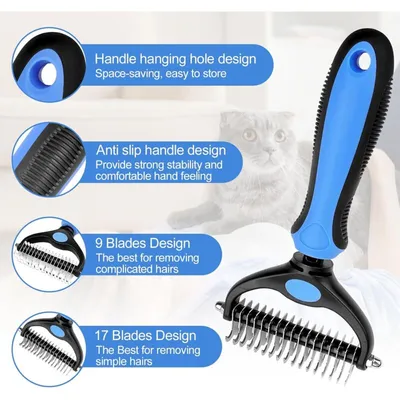 Peigne démêlant 17+9 dents : brosse double face pour sous-poil & nœuds Peigne démêlant 17+9 dents : brosse double face pour sous-poil & nœuds