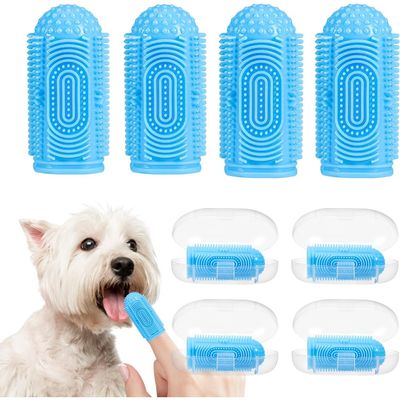 ZooVenture Brosse Dent Chat Chien Silicone Bleu 4P