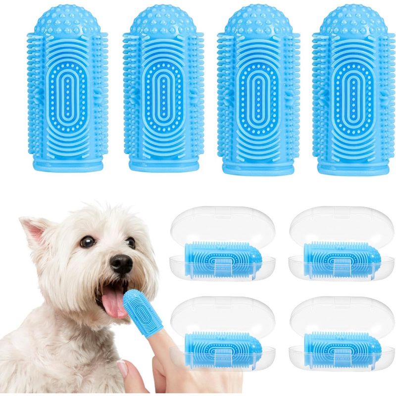 ZooVenture Brosse Dent Chat Chien Silicone Bleu 4P
