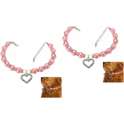 Collier Perles Animal Coeur Gravé Rose - PetTribes 2 Pièces