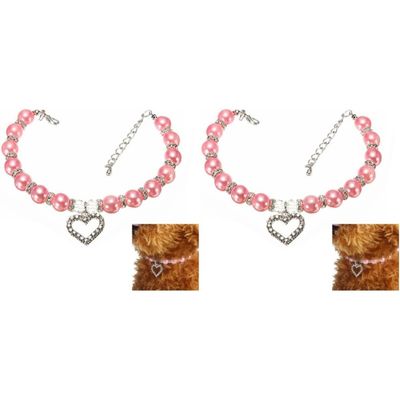 Collier Perles Animal Coeur Gravé Rose - PetTribes 2 Pièces