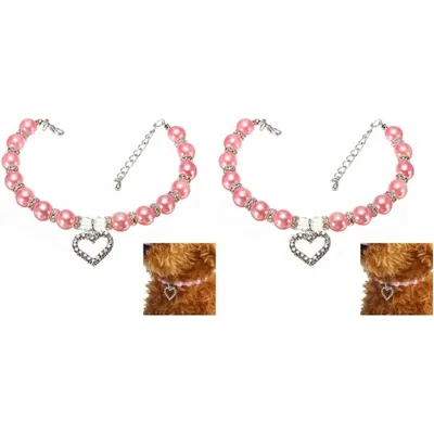 Collier Perles Animal Coeur Gravé Rose - PetTribes 2 Pièces