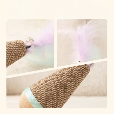 FurryFusion Jouet d'oursin pour chat avec bâton à plumes et cloche