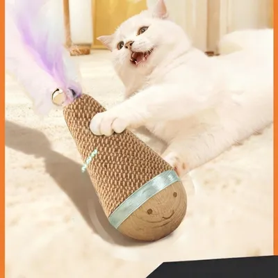 FurryFusion Jouet d'oursin pour chat avec bâton à plumes et cloche