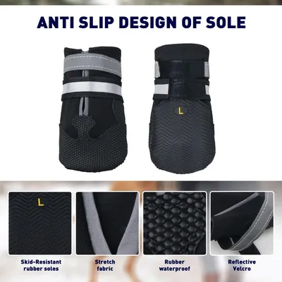 HausPets Lot de 4 Bottes Imperméables pour Chiens XXL Noir HausPets Lot de 4 Bottes Imperméables pour Chiens XXL Noir