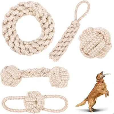 PetTribes Jouets Corde Coton Chanvre 5Pcs PetTribes Jouets Corde Coton Chanvre 5Pcs