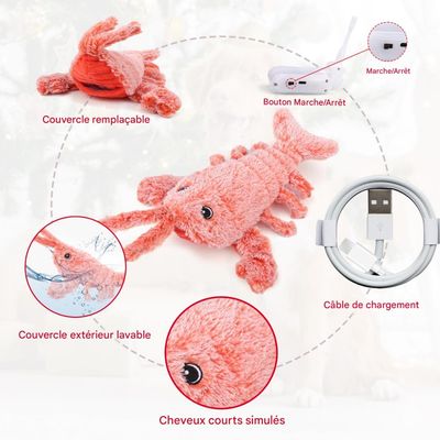 FurryFusion Jouet électronique de homard en peluche pour chats et chiens
