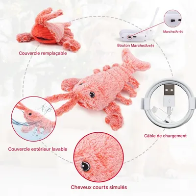 FurryFusion Jouet électronique de homard en peluche pour chats et chiens FurryFusion Jouet électronique de homard en peluche pour chats et chiens