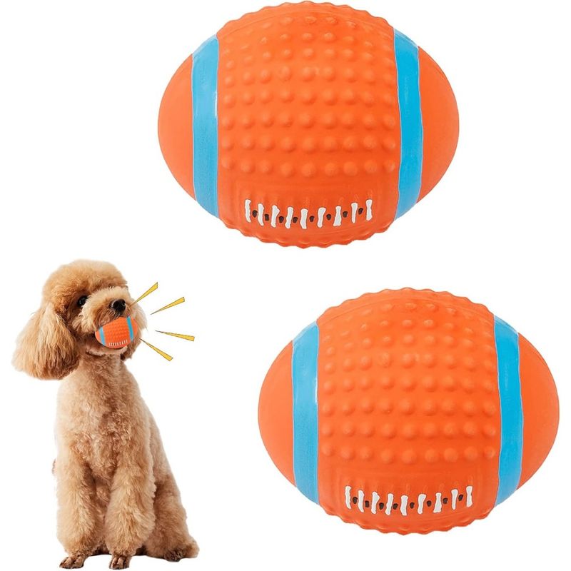 PetTribes 2er-Set Rugbyball Hundespielzeug | Soft-Gummi mit Quietscher