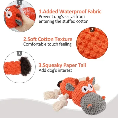 MCBOSON Jouet grinçant vache orange peluche coton MCBOSON Jouet grinçant vache orange peluche coton