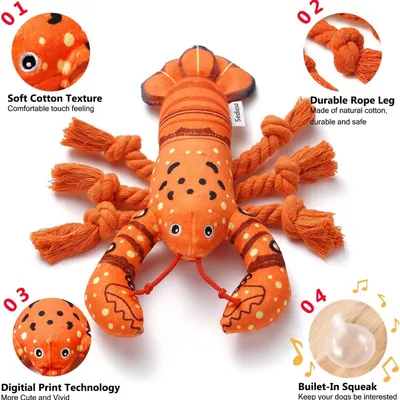 Jouet peluche homard orange grinçant à mâcher chiots tous chiens Jouet peluche homard orange grinçant à mâcher chiots tous chiens