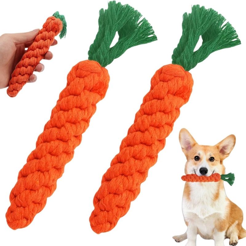PetTribes Jouets Chien Carotte x2 : Corde Tressée Coton, Dentition, Chiots