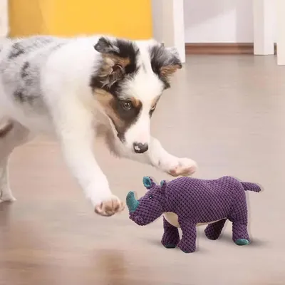 MCBOSON Jouet à mâcher silencieux pour chiens, forme rhinocéros