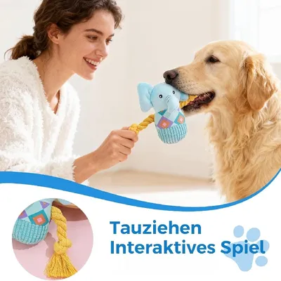MCBOSON Jouet d'éléphant en peluche avec corde et sonore