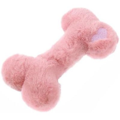 Jouet os en peluche rose pour chien avec sifflet - Doux et amusant