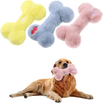 Jouet os en peluche rose pour chien avec sifflet - Doux et amusant Jouet os en peluche rose pour chien avec sifflet - Doux et amusant