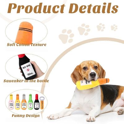 Pawffee 6 juguetes para perros con forma de botella de cerveza sacacorchos
