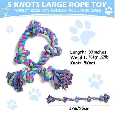PetTribes Jouet Corde Chien 95cm, 100% Coton Naturel, 5 Nœuds