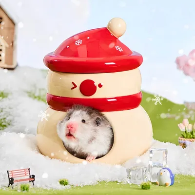 FurryFusion Maison de bonhomme de neige en céramique pour hamster FurryFusion Maison de bonhomme de neige en céramique pour hamster