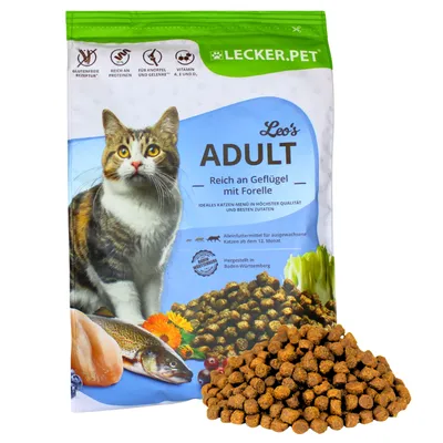 Lecker.Pet® Leo's Adult Volaille & Truite Nourriture complète pour chats Lecker.Pet® Leo's Adult Volaille & Truite Nourriture complète pour chats