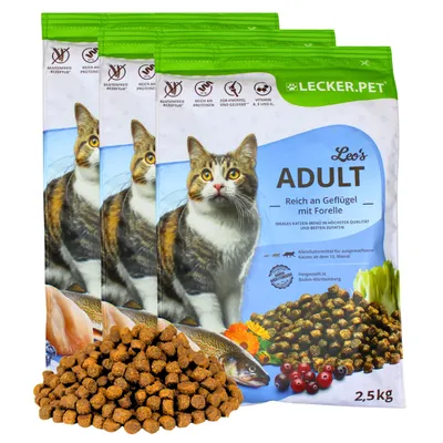 Lecker.Pet® Leo's Adult Volaille & Truite Nourriture sèche pour chats Lecker.Pet® Leo's Adult Volaille & Truite Nourriture sèche pour chats
