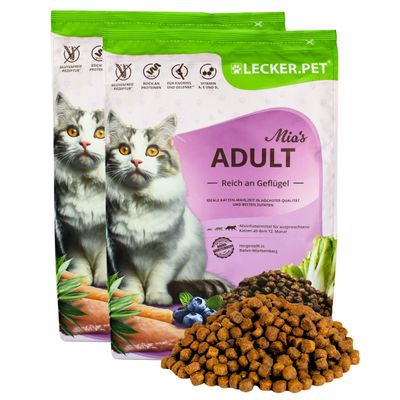 Lecker.Pet® Mia's Adult Volaille savoureuse Nourriture sèche pour chats