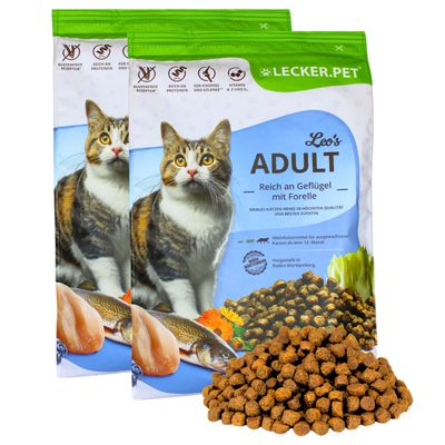 Lecker.Pet® Leo's Adult Volaille & Truite Nourriture sèche pour chats