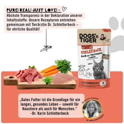Nourriture pour chats Dogs’n Tiger Firlefanz, bœuf, dinde et carotte