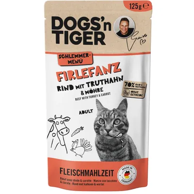 Dogs’n Tiger Firlefanz Katzenfutter, Rind, Truthahn & Möhre Dogs’n Tiger Firlefanz Katzenfutter, Rind, Truthahn & Möhre