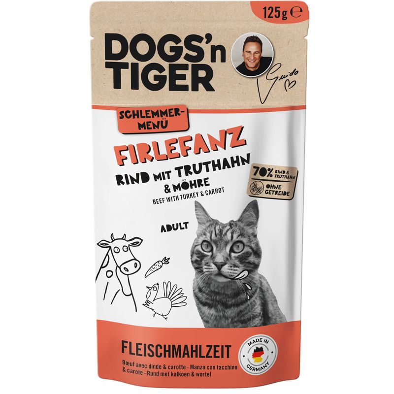 Dogs’n Tiger Firlefanz Katzenfutter, Rind, Truthahn & Möhre