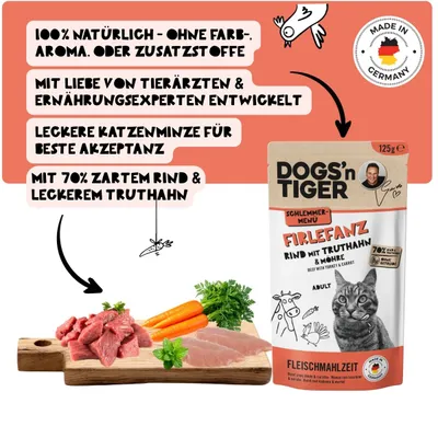 Nourriture pour chats Dogs’n Tiger Firlefanz, bœuf, dinde et carotte