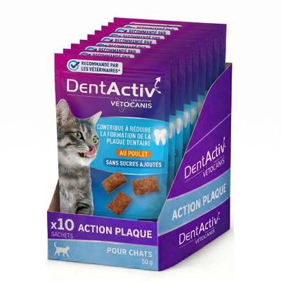 DentActiv Action Friandises Dentaires pour Chat, Lot de 10 sachets de 50g