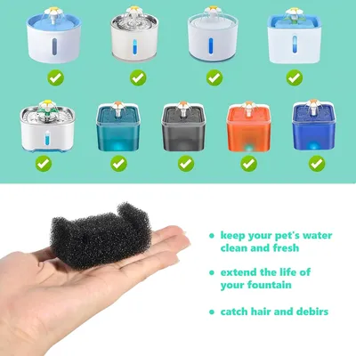 12 pièces filtre éponge noir fontaine eau chat anti poils