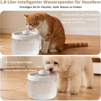 HausPets Fuente de agua de 1,8 L sistema filtración multicapa circulación