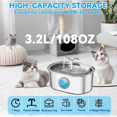 Inoxydable 3.2L, Distributeur Automatique Filtre Chats, Chiens, Animaux en