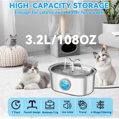 Inoxydable 3.2L, Distributeur Automatique Filtre Chats, Chiens, Animaux en Inoxydable 3.2L, Distributeur Automatique Filtre Chats, Chiens, Animaux en