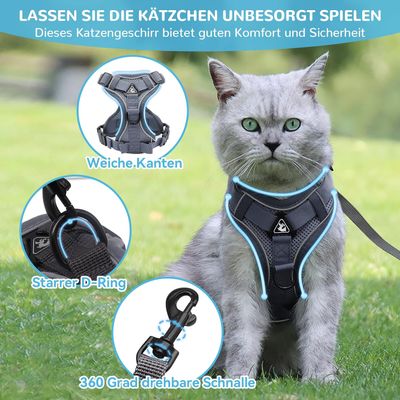 HausPets Arnés antiexplosión para gatos con correa – Suave – Gris M