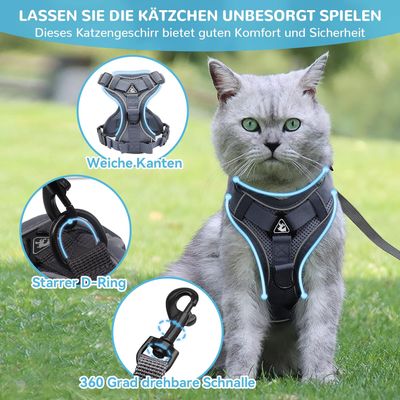 Harnais chat anti-éclatement avec laisse – Souple – Gris M