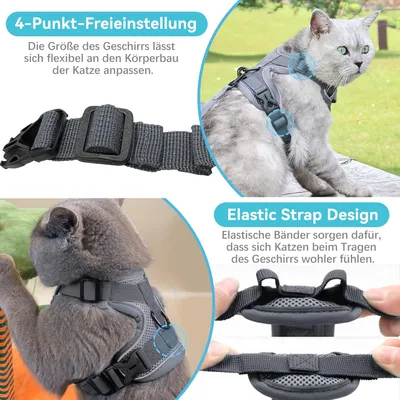 Harnais chat anti-éclatement avec laisse – Souple – Gris M