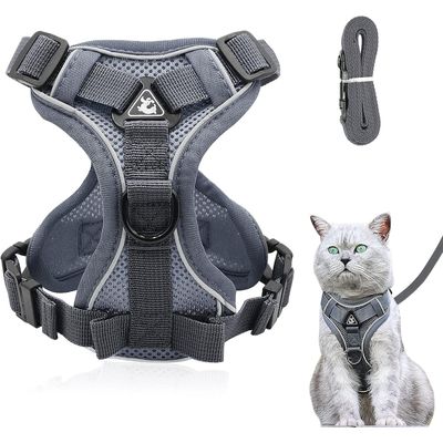 Harnais chat anti-éclatement avec laisse – Souple – Gris M