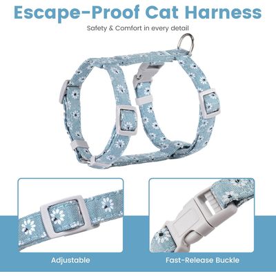HausPets Arnés y correa para gato, talla S, azul, 145 cm