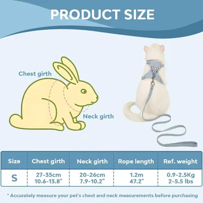 HausPets Harnais Lapin Ours, Laisse Réglable Respirante Bleu S