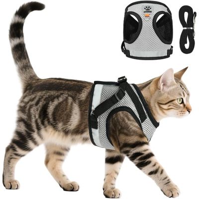 2 harnais chat réfléchissants + laisse 1,5m – Anti-évasion – M