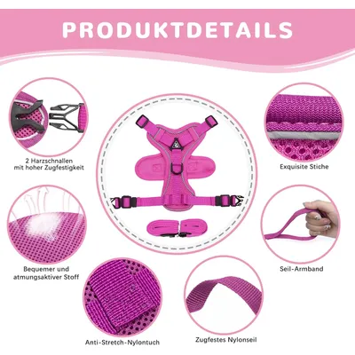 Harnais chat anti-éclatement avec laisse – Souple – Rose M
