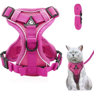 Harnais chat anti-éclatement avec laisse – Souple – Rose M