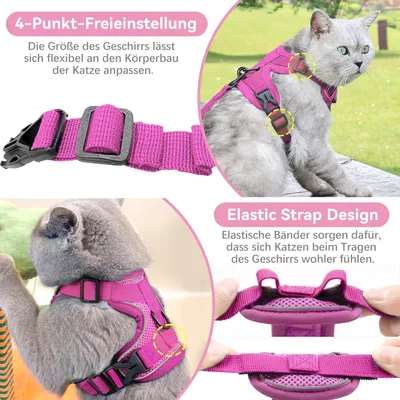 Harnais chat anti-éclatement avec laisse – Souple – Rose M