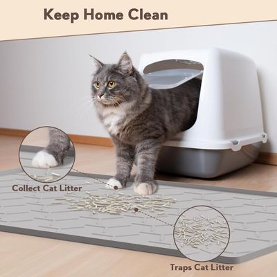 Tapis litière silicone 86x56 cm - Garoopion, imperméable, gris