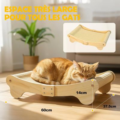 Griffoir chat sisal, lit incurvé 160°, tapis horizontal 60x37x14 cm